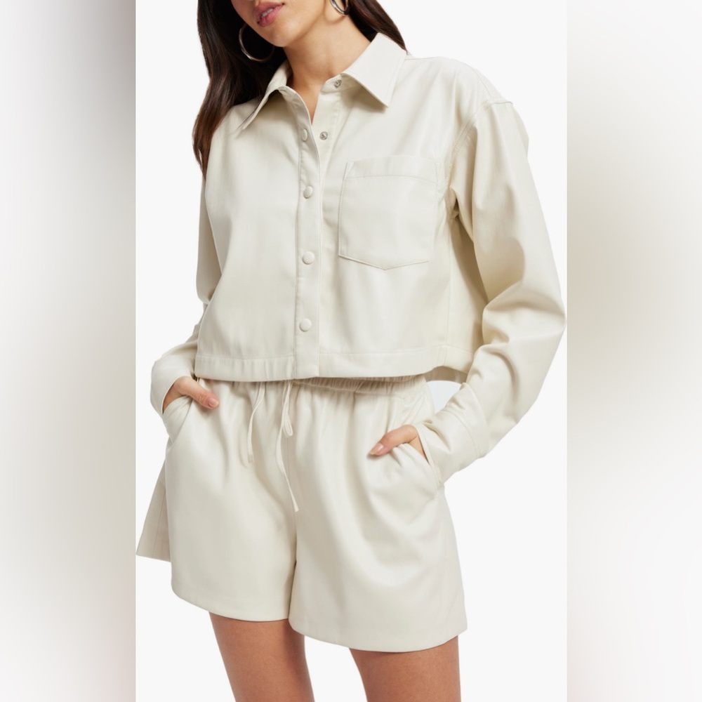 Good American Cream Leather Jacket